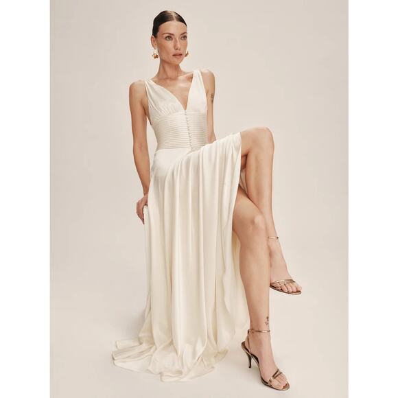 Reformation Arianwen Satin Dress Fior Di Latte - Picture 2 of 12